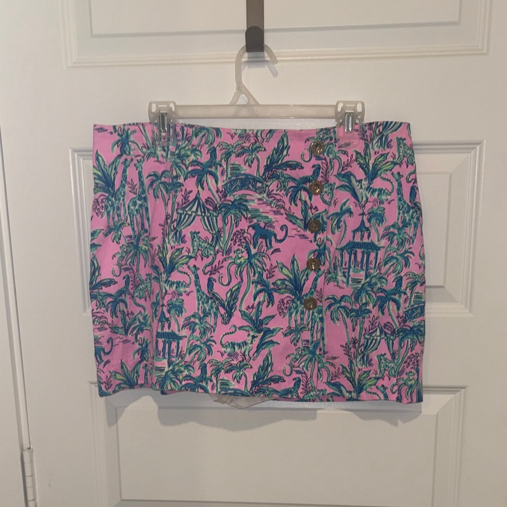 Lilly Pulitzer Pink Mini Skort with Green & Blue Tropical Print